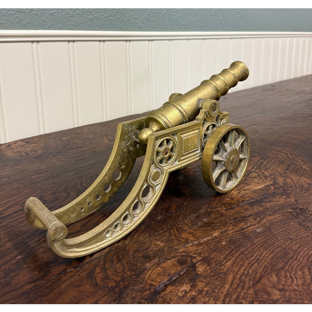 Vintage English Brass Minature Model Cannon & Carriage For Sale - Image 16 of 18