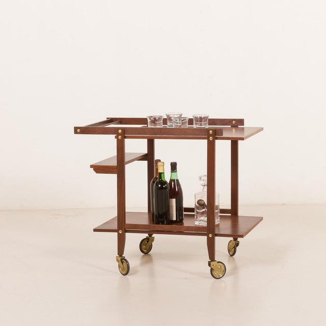 Vintage Brass and Teak Bar Cart, 1960s For Sale - Image 4 of 13
