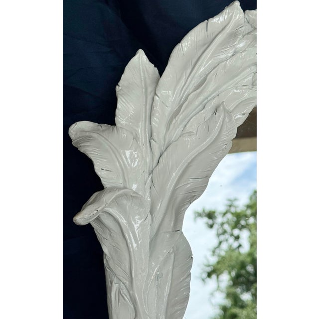 Billy Baldwin Vintage Palm Beach Regency Gloss White Monkey Accent Table Mirror With Banana Leaf Design - Newly Painted For Sale - Image 4 of 10