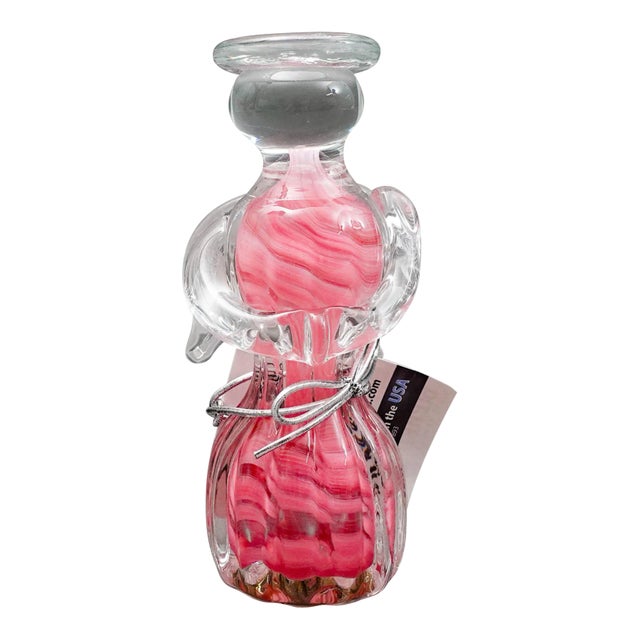 Vintage Blenko Angel Pink Swirl Hand Blown Art Glass Figurine Sculpture For Sale