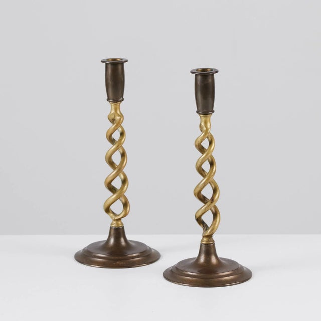 Pair of Brass Barley Twist Candlesticks by Peerage For Sale - Image 10 of 10