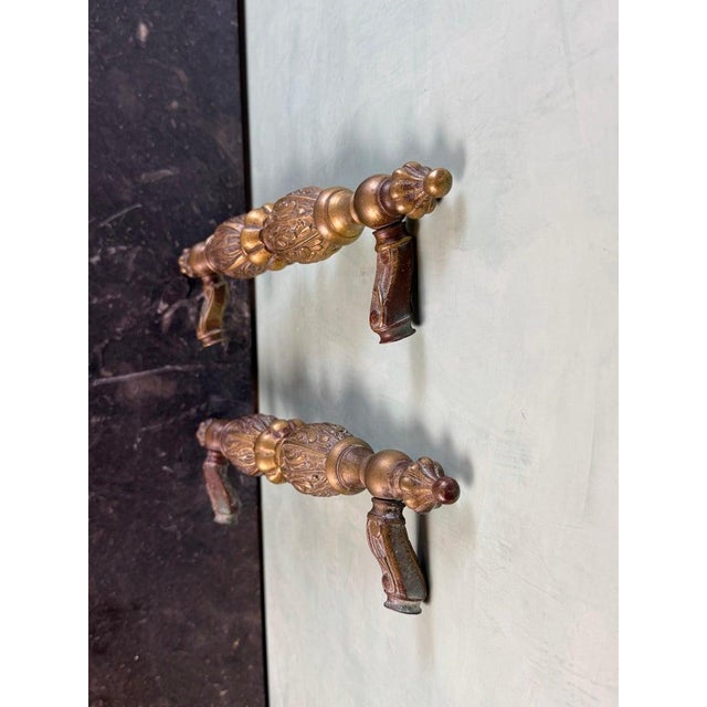 Pair of Monumental Cast Bronze Neoclassical Door Pull Handles For Sale - Image 9 of 11