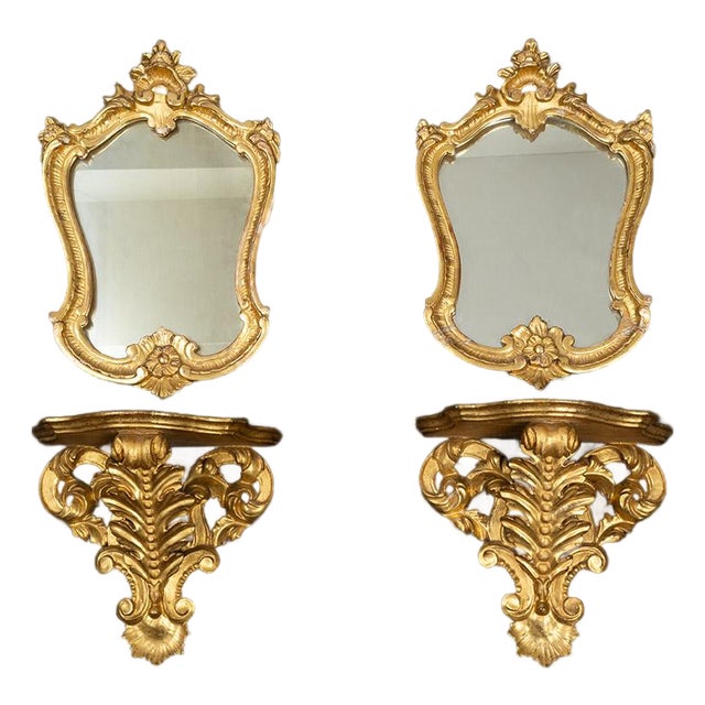 Antique 19th Century Shelves with Mirrors, Rome, Set of 2 For Sale
