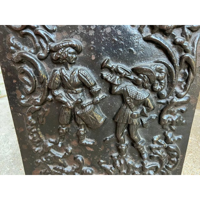 Antique English Fireback Cast Iron Hearth Panel Kitchen Backsplash Floral Music C1880 For Sale In Dallas - Image 6 of 13