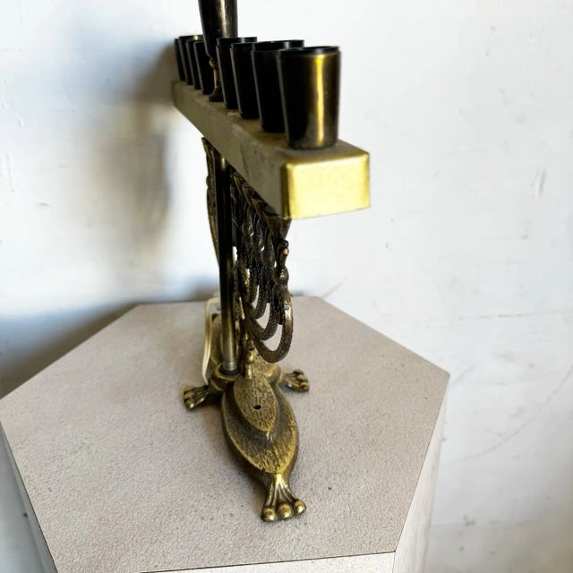 Vintage Israeli Brass Menorah/Chanukia Lamp For Sale - Image 4 of 6