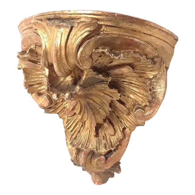 C1800 French Louis XV Renaissance Style Rococo XL Carved Gesso/ Giltwood Corner Bracket / Wall Display Shelf For Sale
