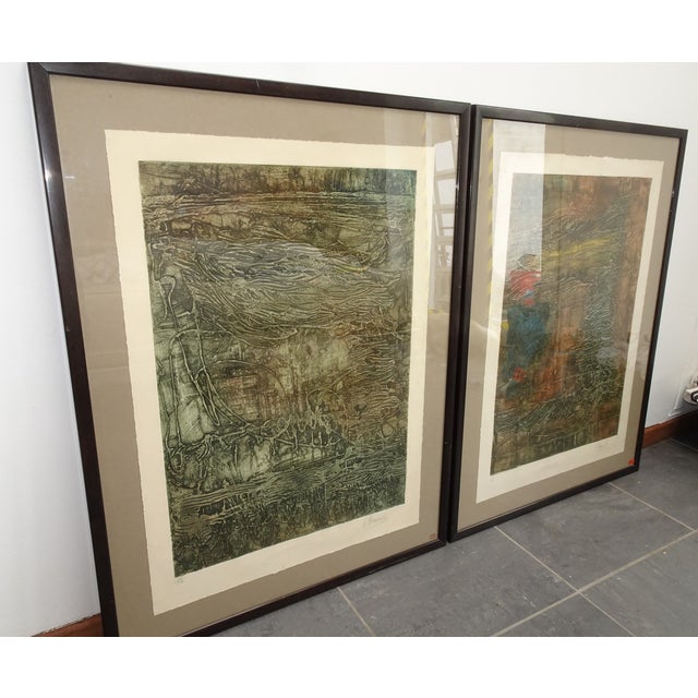Modern Compositions, 1970s, Large Aquatint Etchings, Framed, Set of 2 For Sale - Image 3 of 18
