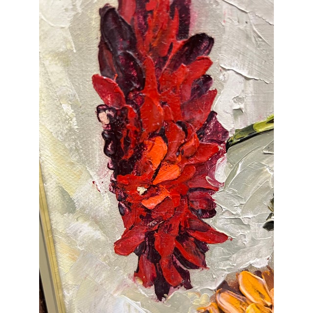 Vintage Mid-Century Modern Floral Still Life Oil Painting in Original Frame For Sale - Image 9 of 16