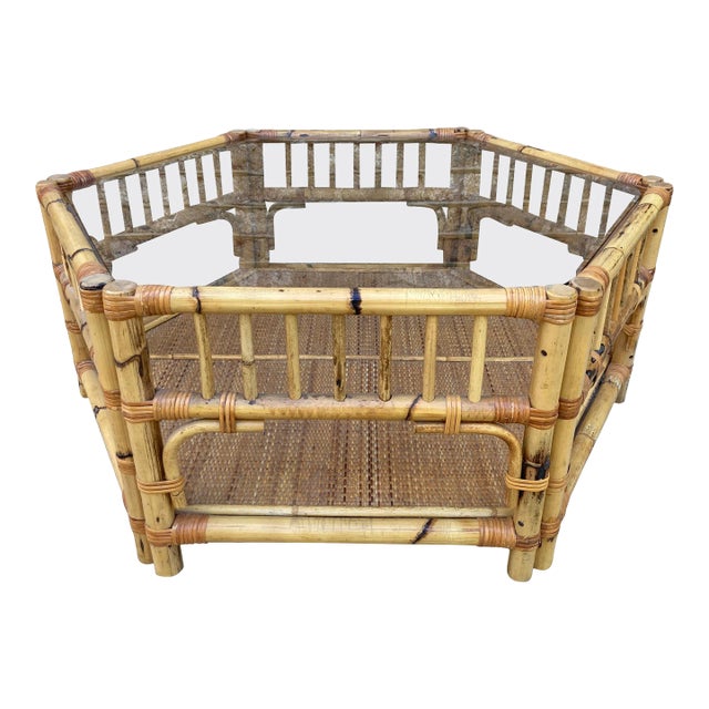 Mid 20th Century Hexagonal Bamboo Coffee Table For Sale