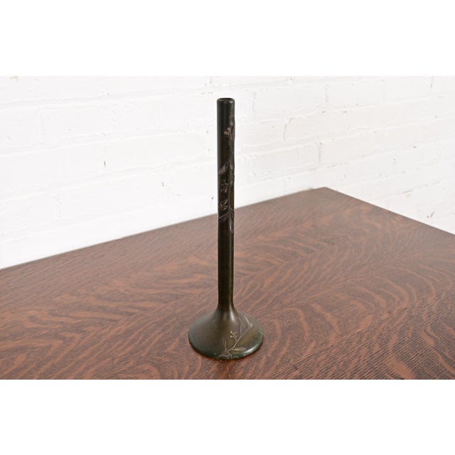 Heintz Art Metal Shop Heintz Arts & Crafts Sterling Silver on Bronze Tall Bud Vase For Sale - Image 4 of 13
