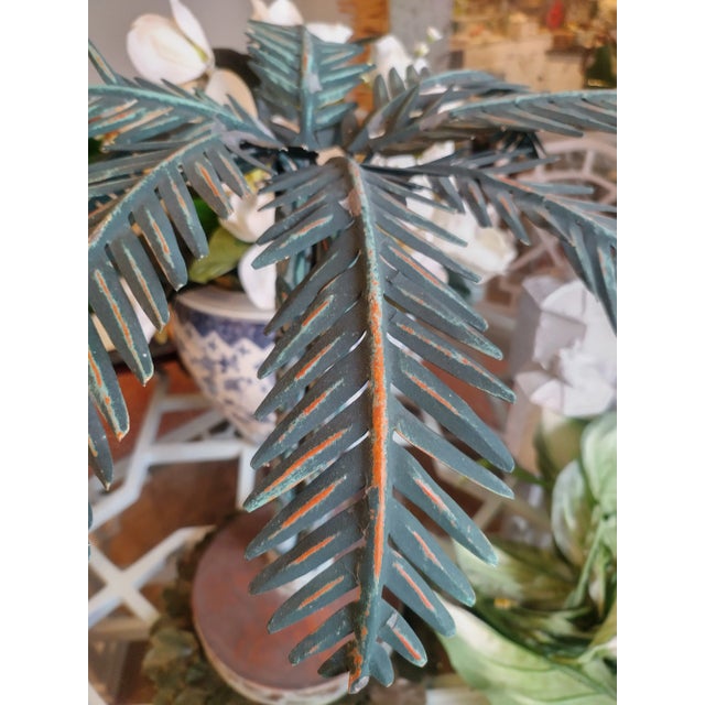 Vintage Large Metal Tole Decorative Palm Tree Statue Figure Room Decor For Sale - Image 9 of 10