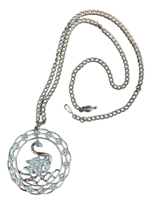 1970 Vintage Swan Rhinestone Pendant Necklace Swan Lake Sarah Coventry Costume Jewelry