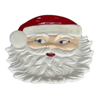 Vintage 14" Christmas Studio Pottery Santa Face Centerpiece Cookie Platter For Sale