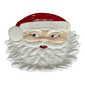 Vintage 14" Christmas Studio Pottery Santa Face Centerpiece Cookie Platter