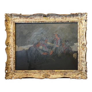 Matthew Benedict (American 1968) Impressionist Gouache Painting Depicting an Interior Scene of Men Seated at a Table For Sale