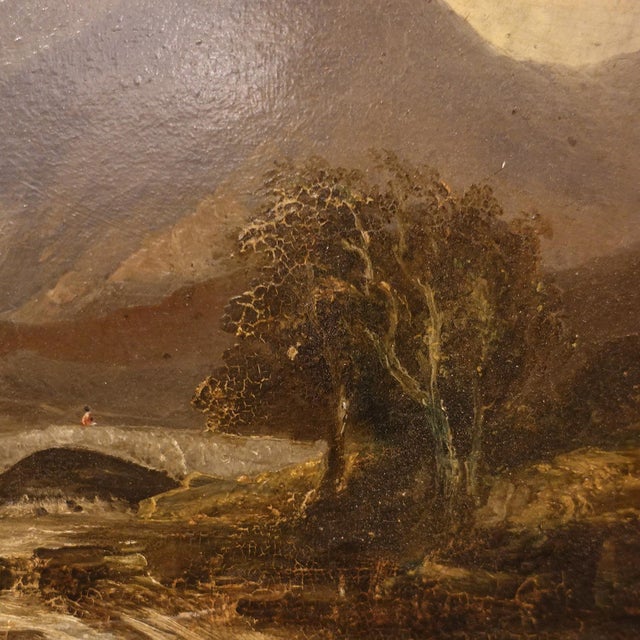 Late 19th Century 19th Century Riverscape Scenic Painting With Bridge and Mountains in Giltwood Frame For Sale - Image 5 of 6
