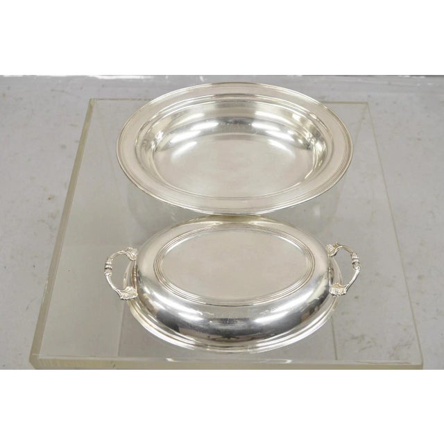 Metal Vintage Sheffield Silver Co Usa Silver Plated Lidded Vegetable Serving Dish For Sale - Image 7 of 9