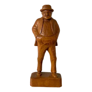 Vintage Black Forest Wood Carving Old Man Sculpture