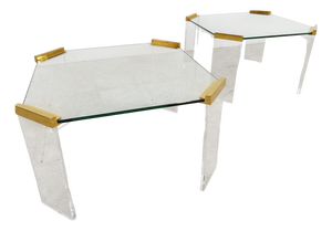 Acrylic Glass and Brass Coffee Tables, 1970s, Set of 2
