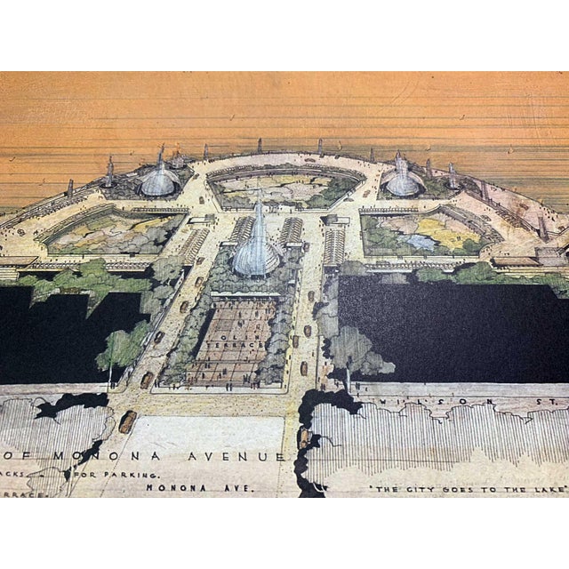 Wood Frank Lloyd Wright Lithograph "Monona Terrace Civic Center" W/Frame For Sale - Image 7 of 8