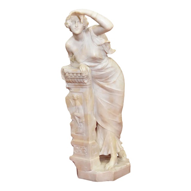 Giuseppe Gambogi, Young Girl Sculpture, 19th Century, Alabaster For Sale