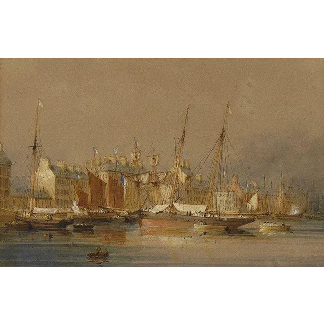 An original early 19th-century watercolour painting, Nicholas Matthew Condy, The Harriet at Cherbourg.This handsome marine...
