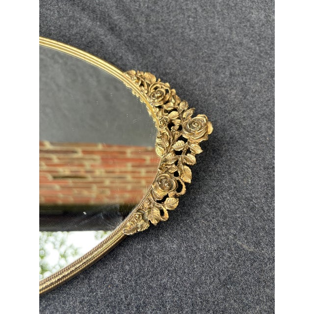 Vintage Floral Oval Mirrored Vanity Tray For Sale - Image 9 of 14