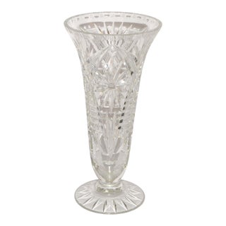 Early 20th Century Large Brilliant Majestic Cut Glass Crystal Vase American Brilliant For Sale