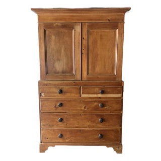 19th Century English Pine Linen Press (C. 1840) For Sale
