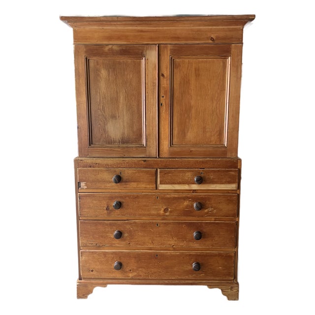 19th Century English Pine Linen Press (C. 1840) For Sale