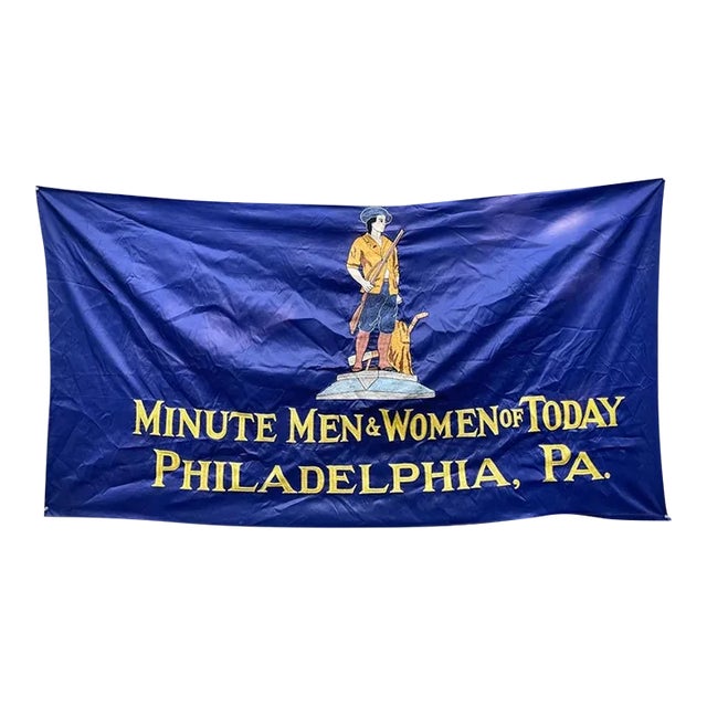 Rare 1940s American Minute Men Chainstitch Revolutionary Flag Banner Bicentennial For Sale