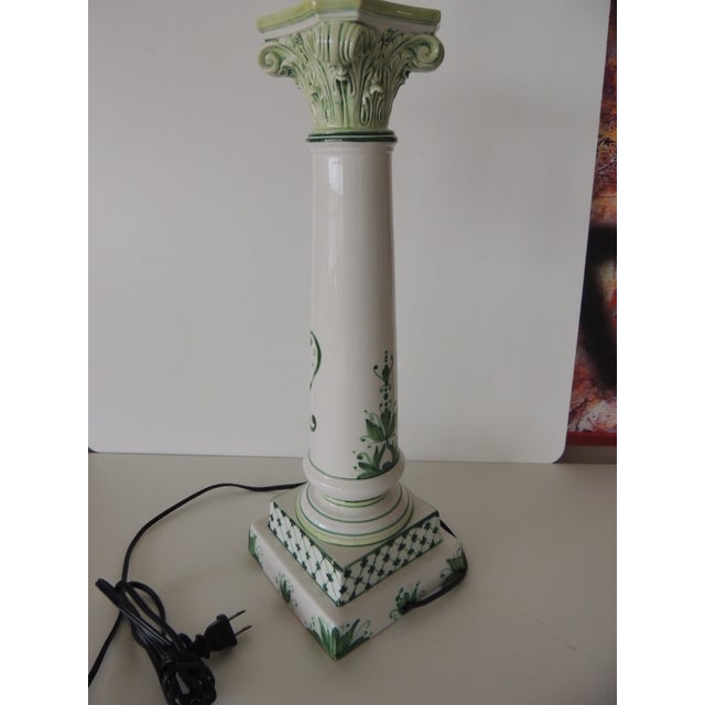 Vintage Green and White Column Table Lamp For Sale - Image 9 of 10