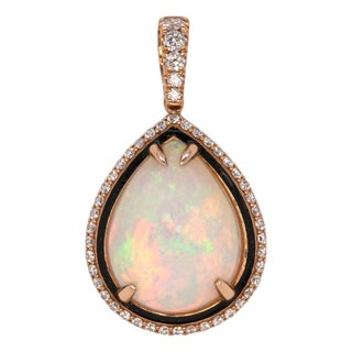 10.12ct Ethiopian Opal Pendant With Natural Diamond Accents in Solid 14k Gold For Sale