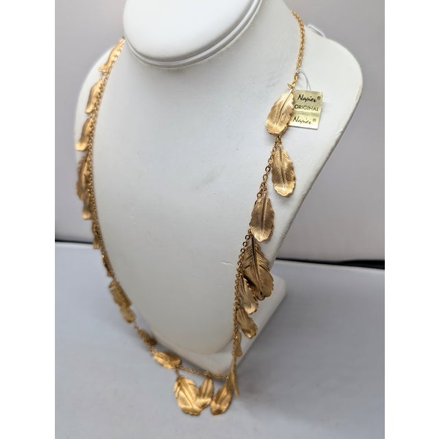 Gold Vintage 1982 Signed Napier Goldtone Feather Charm Necklace For Sale - Image 8 of 14