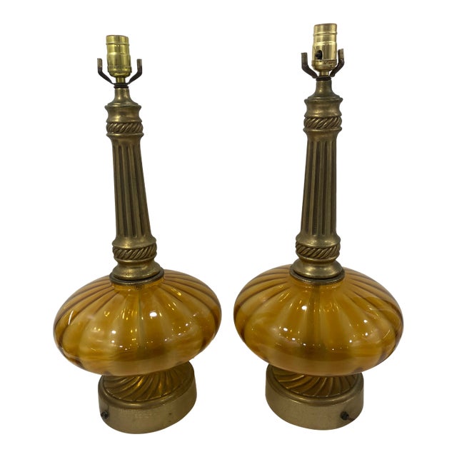 Vintage Amber Glass Lamps - a Pair For Sale