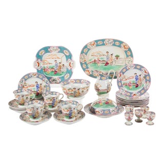 Late 18th Century Hall Porcelain Breakfast Service Mandarin Chinoiserie, 23 Pieecs For Sale