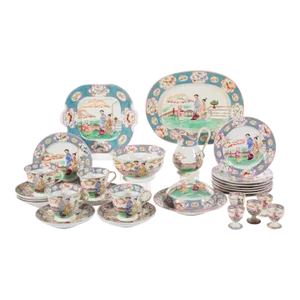 Late 18th Century Hall Porcelain Breakfast Service Mandarin Chinoiserie, 23 Pieecs