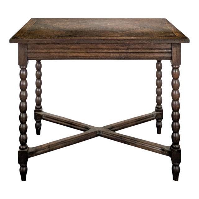 Oak Table with Spool Legs For Sale