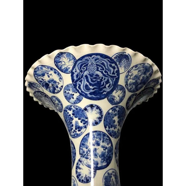 Large Japanese Decorative Blue and White Porcelain Vases, Set of 2 For Sale - Image 9 of 14