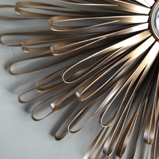 1980s Vintage Gold Tone Metal Flower Mirror For Sale - Image 5 of 10