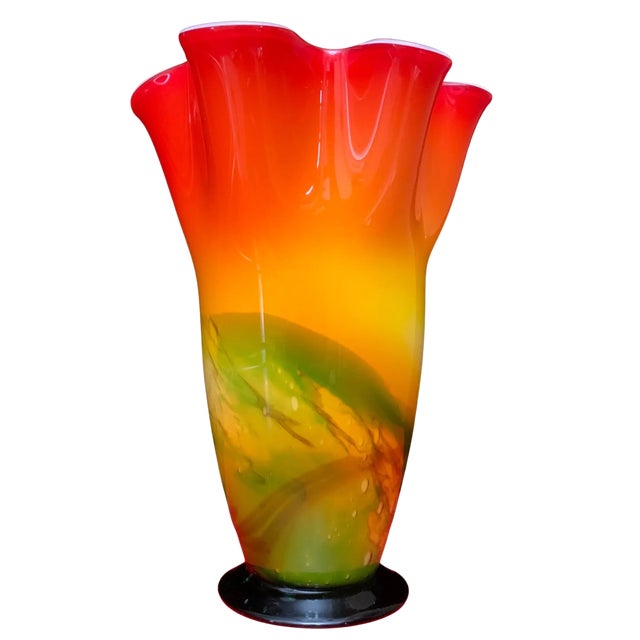 Contemporary Murano Sunburst of Colors Art Glass Fazzoletto Vase For Sale - Image 3 of 18