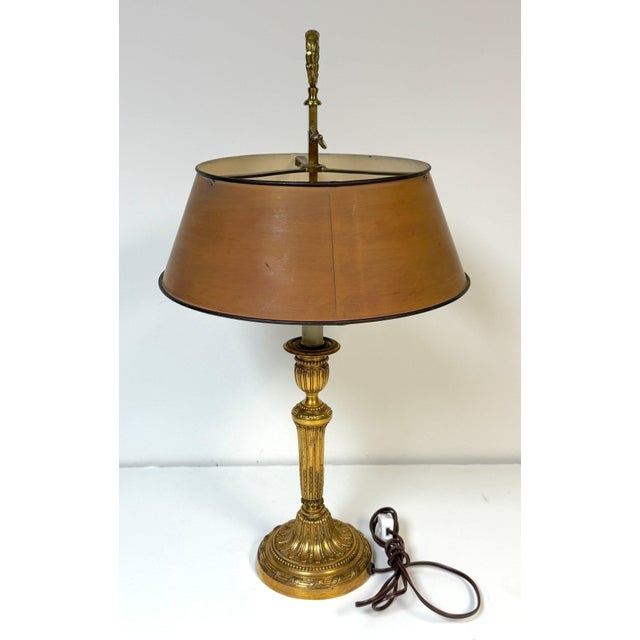 19th Century Louis XVI Style Ormolu Bouillotte Lamp, Ochre Tole Shade For Sale - Image 18 of 18