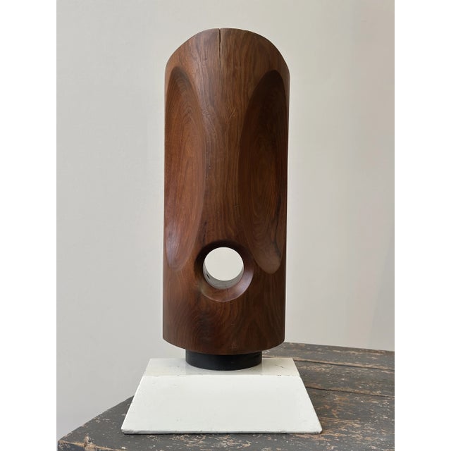 Constantin Brancusi Vintage Large-Scale Kinetic Teak Mask Sculpture Mounted to Painted Wood Tiered Base by Paul Bechtold, Circa Mid 20th Century For Sale - Image 4 of 18