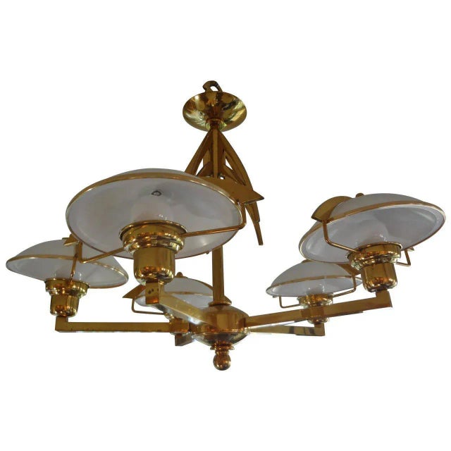 Italian Mid-Century Modern Stilnovo Style Brass Chandelier For Sale - Image 9 of 9