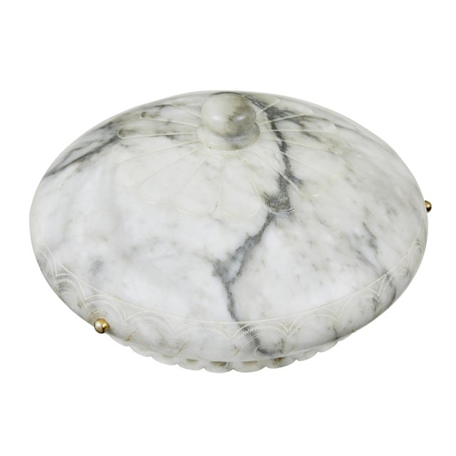 White Art Deco Hand-Carved Alabaster Ceiling Light, 1930s For Sale - Image 8 of 12