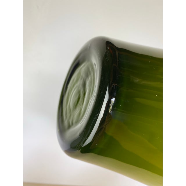 Mid 20th Century Vintage Mid-Century Italian Empoli-Style Cased Glass Bottle Vase in Olive Green For Sale - Image 5 of 9