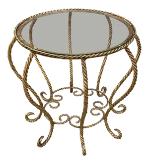 Hollywood Regency Gilt Rope Glass Top Spider Side Table