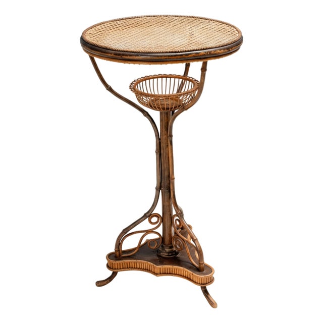 Art Nouveau Bentwood & Rattan Pedestal Table, Central Europe, 1910s For Sale