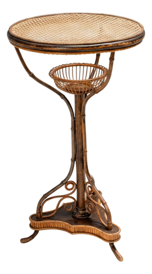 Art Nouveau Bentwood & Rattan Pedestal Table, Central Europe, 1910s