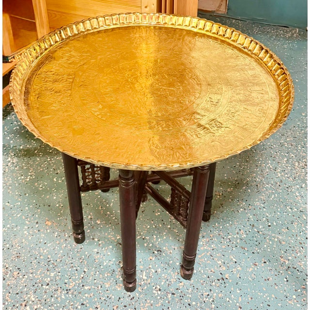 Early 20th Century Moorish-Style Brass Tray Table For Sale - Image 4 of 12